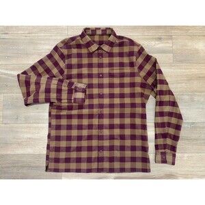 Lululemon Flannel Shirt Medium Beige Red Plaid Performance Masons Peak